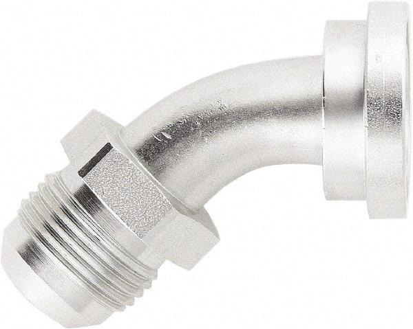 Parker - 1-1/16-12 Male SAE (JIC) 37° Flare Steel Hydraulic Hose SAE Code 61 Flange & 45° Elbow - 3,100 psi, -12 Hose Size, 3/4" Hose Diam - USA Tool & Supply