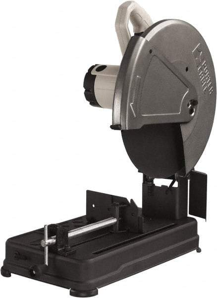 Porter-Cable - 14" Blade Diam, 1" Arbor Hole, Straight Chop & Cutoff Saw - 1 Phase, 3,800 RPM, 4 hp, 120 Volts, 4-1/2" in Solids at 90°, 4-7/8" in Pipe at 90°, 3-13/16" in Solids at 45°, 4-1/2" in Pipe at 45° - USA Tool & Supply
