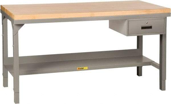 Little Giant - 60 Wide x 30" Deep x 51" High, 12 Gauge Steel Heavy-Duty Workbench with Pegboard Panel - Adjustable Height Legs, Gray - USA Tool & Supply