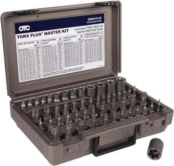 OTC - 53 Piece 1/4, 3/8 & 1/2" Drive Torx Bit Socket Set - T6 to T70 Torx, Comes in Plastic Case - USA Tool & Supply