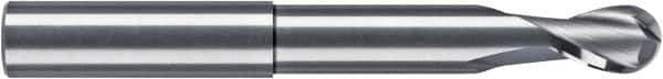 RobbJack - 1/4" Diam, 1/4" LOC, 2 Flute Solid Carbide Ball End Mill - Uncoated, Single End, 3" OAL, 1/4" Shank Diam, Spiral Flute - USA Tool & Supply