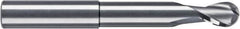 RobbJack - 1/4" Diam, 1/4" LOC, 2 Flute Solid Carbide Ball End Mill - Uncoated, Single End, 3" OAL, 1/4" Shank Diam, Spiral Flute - USA Tool & Supply
