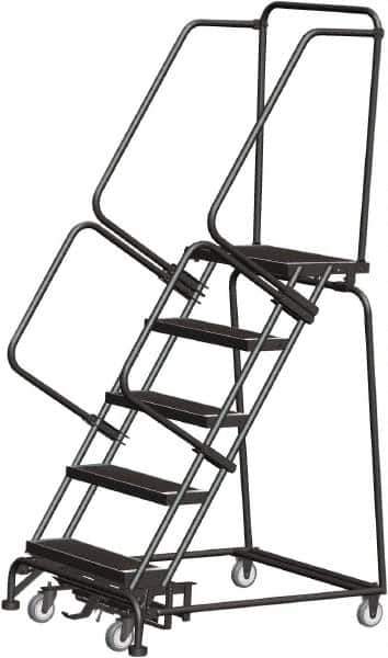 Ballymore - 83" 5 Step Rolling Warehouse Ladder - Lock Step Rolling Safety Ladder, 450 Lb Capacity, 50" Platform Height, 32" Base Width x 43" Base Depth, Perforated Tread - USA Tool & Supply