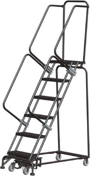 Ballymore - 93" 6 Step Rolling Warehouse Ladder - Lock Step Rolling Safety Ladder, 450 Lb Capacity, 60" Platform Height, 24" Base Width x 49" Base Depth, Perforated Tread - USA Tool & Supply