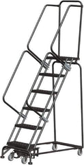 Ballymore - 93" 6 Step Rolling Warehouse Ladder - Lock Step Rolling Safety Ladder, 450 Lb Capacity, 60" Platform Height, 24" Base Width x 49" Base Depth, Perforated Tread - USA Tool & Supply