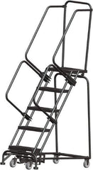 Ballymore - 83" 5 Step Rolling Warehouse Ladder - Lock Step Rolling Safety Ladder, 450 Lb Capacity, 50" Platform Height, 24" Base Width x 43" Base Depth, Perforated Tread - USA Tool & Supply