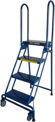Ballymore - 60" 4 Step Rolling Warehouse Ladder - Lock-N-Stock, 300 Lb Capacity, 38" Platform Height, 24" Base Width x 30" Base Depth, Perforated Tread - USA Tool & Supply