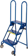Ballymore - 51" 3 Step Rolling Warehouse Ladder - Lock-N-Stock, 300 Lb Capacity, 28-1/2" Platform Height, 24" Base Width x 23" Base Depth, Perforated Tread - USA Tool & Supply