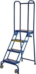 Ballymore - 68" 4 Step Rolling Warehouse Ladder - Lock-N-Stock, 300 Lb Capacity, 38" Platform Height, 24" Base Width x 35" Base Depth, Perforated Tread - USA Tool & Supply