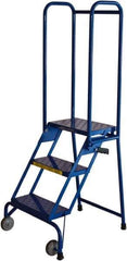 Ballymore - 59" 3 Step Rolling Warehouse Ladder - Lock-N-Stock, 350 Lb Capacity, 28-1/2" Platform Height, 24" Base Width x 28" Base Depth, Perforated Tread - USA Tool & Supply