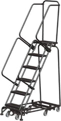 Ballymore - 93" 6 Step Rolling Warehouse Ladder - Lock Step Rolling Safety Ladder, 450 Lb Capacity, 60" Platform Height, 24" Base Width x 49" Base Depth, Perforated Tread - USA Tool & Supply