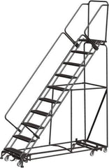 Ballymore - 133" 10 Step Rolling Warehouse Ladder - Lock Step Rolling Safety Ladder, 450 Lb Capacity, 100" Platform Height, 32" Base Width x 90" Base Depth, Perforated Tread - USA Tool & Supply