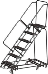 Ballymore - 93" 6 Step Rolling Warehouse Ladder - Lock Step Rolling Safety Ladder, 450 Lb Capacity, 60" Platform Height, 32" Base Width x 58" Base Depth, Perforated Tread - USA Tool & Supply