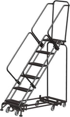 Ballymore - 93" 6 Step Rolling Warehouse Ladder - Lock Step Rolling Safety Ladder, 450 Lb Capacity, 60" Platform Height, 24" Base Width x 58" Base Depth, Perforated Tread - USA Tool & Supply