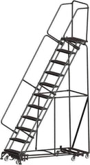 Ballymore - 143" 11 Step Rolling Warehouse Ladder - Lock Step Rolling Safety Ladder, 450 Lb Capacity, 110" Platform Height, 32" Base Width x 80" Base Depth, Perforated Tread - USA Tool & Supply