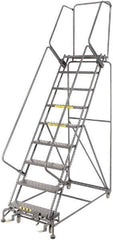 Ballymore - 123" 9 Step Rolling Warehouse Ladder - Lock Step Rolling Safety Ladder, 450 Lb Capacity, 90" Platform Height, 32" Base Width x 68" Base Depth, Perforated Tread - USA Tool & Supply