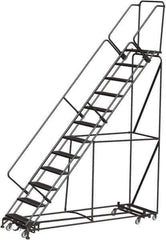 Ballymore - 153" 12 Step Rolling Warehouse Ladder - Lock Step Rolling Safety Ladder, 450 Lb Capacity, 120" Platform Height, 32" Base Width x 106" Base Depth, Perforated Tread - USA Tool & Supply