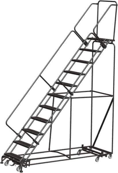 Ballymore - 143" 11 Step Rolling Warehouse Ladder - Lock Step Rolling Safety Ladder, 450 Lb Capacity, 110" Platform Height, 32" Base Width x 98" Base Depth, Perforated Tread - USA Tool & Supply