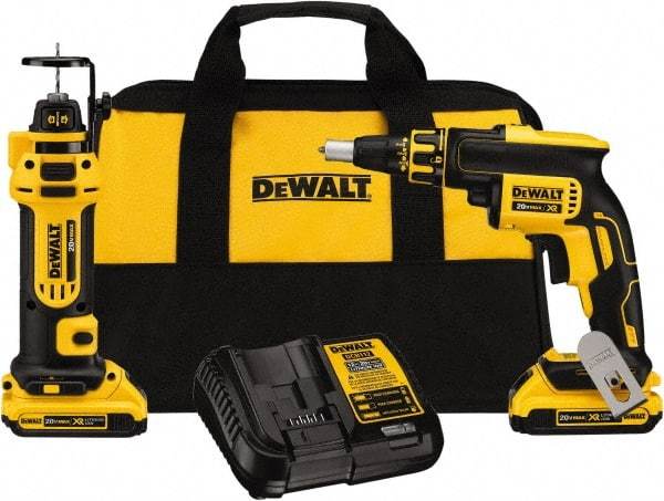 DeWALT - 20 Volt Cordless Tool Combination Kit - Includes Brushless Screwgun & Drywall Cutout Tool, Lithium-Ion Battery Included - USA Tool & Supply