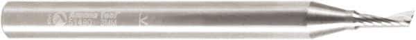 Amana Tool - 3mm Cutting Diam x 0.314" Length of Cut, 1 Flute, Upcut Spiral Router Bit - Uncoated, Right Hand Cut, Solid Carbide, 2-31/64" OAL x 1/4" Shank Diam, 20° Helix Angle - USA Tool & Supply