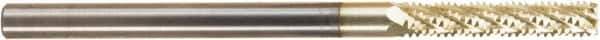 Amana Tool - 1/4" Cutting Diam x 1-1/4" Length of Cut, 6 Flute, Compression Spiral Router Bit - Zirconium Coated, Right Hand Cut, Solid Carbide, 4" OAL x 1/4" Shank Diam, Assorted Router Styles, 20° Helix Angle - USA Tool & Supply