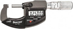 Starrett - 0 to 1" Range, Standard Throat IP67 Electronic Outside Micrometer - Friction Thimble, Carbide Face, CR2032 Battery - USA Tool & Supply
