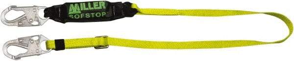 Miller - 6' Long, 310 Lb Capacity, 1 Leg Locking Snap Hook Harness Shock Absorbing Lanyard - 1-1/2" Diam, Polyester Webbing, Locking Snap Hook Anchorage Connection - USA Tool & Supply