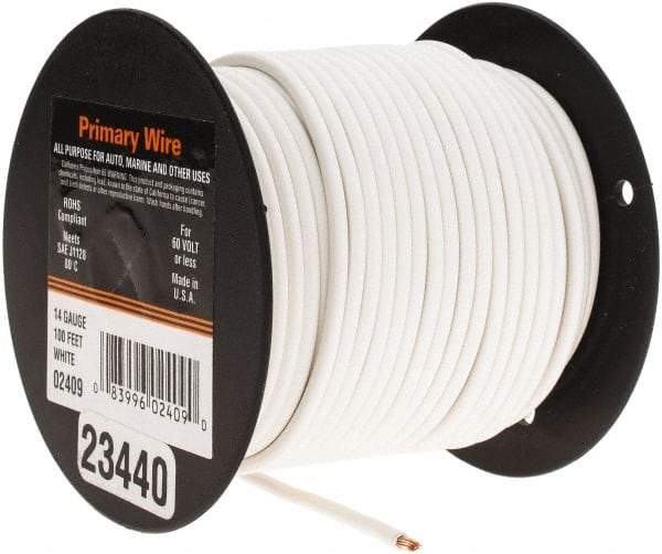 EastPenn - 14 AWG Automotive Plastic Insulated, Single Conductor Wire - 100' Long, White - USA Tool & Supply