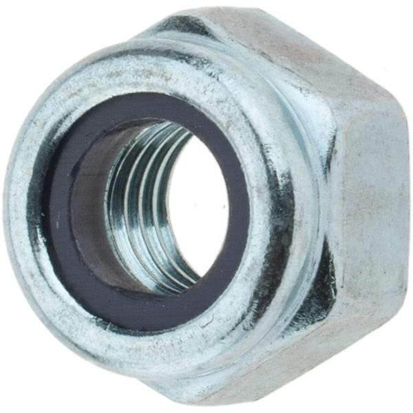 Value Collection - 1/4-28 UNF Grade 2 Hex Lock Nut with Nylon Insert - 7/16" Width Across Flats, 19/64" High, Zinc-Plated Finish - USA Tool & Supply