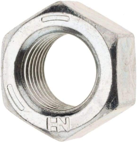 Value Collection - 3/8-24 UN Steel Right Hand Hex Nut - 9/16" Across Flats, 21/64" High, Zinc Clear Finish - USA Tool & Supply