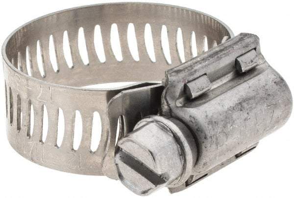 Made in USA - SAE Size 12, 11/16 to 1-1/4" Diam, Stainless Steel Worm Drive Clamp - USA Tool & Supply