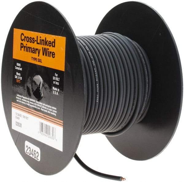 EastPenn - 12 AWG Automotive Cross-Linked Polyethylene Wire - 100' Long, Black - USA Tool & Supply