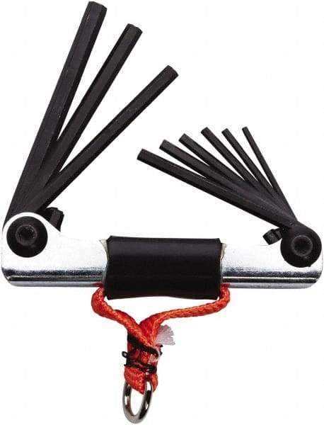 Proto - 9 Piece Fold-Up Tethered Hex Key Set - Hex Range 5/64 to 1/4", Steel - USA Tool & Supply