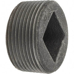 Made in USA - Size 1-1/4", Class 150, Malleable Iron Black Pipe Countersunk Square Plug - 150 psi, Threaded End Connection - USA Tool & Supply