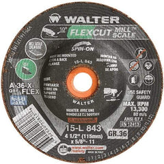 WALTER Surface Technologies - 4-1/2" 36 Grit Aluminum Oxide/Silicon Carbide Blend Cutoff Wheel - 5/8-11 Arbor, 13,300 Max RPM, Use with Angle Grinders - USA Tool & Supply