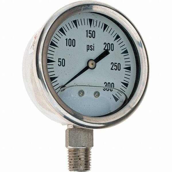 Value Collection - 2-1/2" Dial, 1/4 Thread, 0-300 Scale Range, Pressure Gauge - USA Tool & Supply