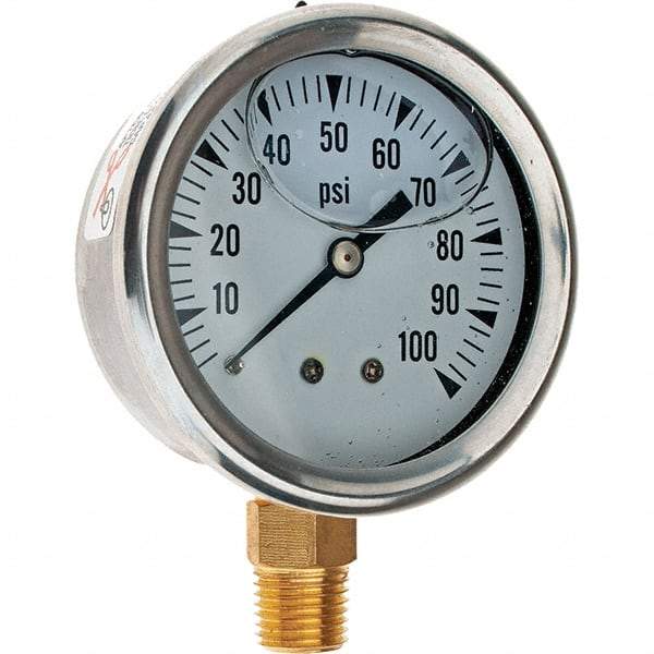 Value Collection - 2-1/2" Dial, 1/4 Thread, 0-100 Scale Range, Pressure Gauge - USA Tool & Supply