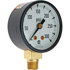 Value Collection - 1-1/2" Dial, 1/8 Thread, 0-300 Scale Range, Pressure Gauge - Lower Connection Mount - USA Tool & Supply