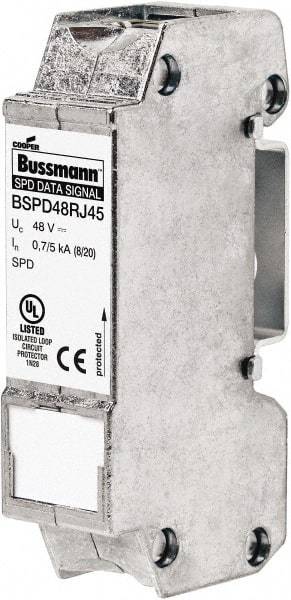 Cooper Bussmann - 1 Pole, 1 Phase, 76.91mm Long x 19mm Wide x 36.15mm Deep, Hardwired Surge Protector - DIN Rail Mount, 48 V, 34 VDC, 48 VAC Operating Voltage, 10 kA Surge Protection - USA Tool & Supply
