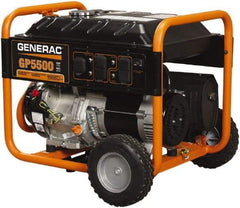 Generac Power - 10 hr Half Load Time, 5.5 kW, Pull Start, Gasoline Portable Power Generator - 7.2 Gal Tank, 28-3/4" Long x 26-3/4" Wide x 25" Deep, 389 cc Engine - USA Tool & Supply