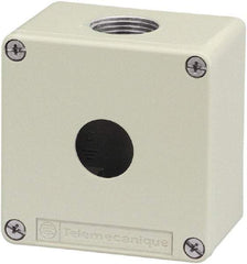 Schneider Electric - 1 Hole, 1.58 Inch Hole Diameter, Zinc Alloy Pushbutton Switch Enclosure - 3.15 Inch High x 3.15 Inch Wide x 2.03 Inch Deep, 4, 13 NEMA Rated - USA Tool & Supply
