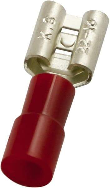 Value Collection - 22 to 16 AWG, PC, Partially Insulated, Female Wire Disconnect - 3/16" Wide Tab, Red, cUL Listed, RoHS Compliant, UL Listed - USA Tool & Supply