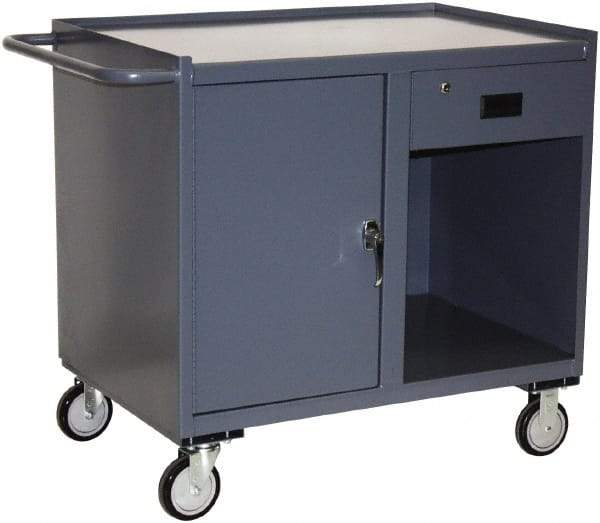 Jamco - 1,200 Lb Capacity, 2 Shelf, 1 Drawer, 2 Tray, 1 Door Mobile Workstation - 36" Wide x 24" Deep x 36" High, Steel, Gray - USA Tool & Supply