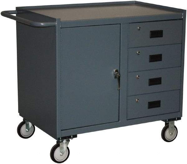 Jamco - 1,200 Lb Capacity, 2 Shelf, 4 Drawer, 2 Tray, 1 Door Mobile Workstation - 36" Wide x 24" Deep x 36" High, Steel, Gray - USA Tool & Supply