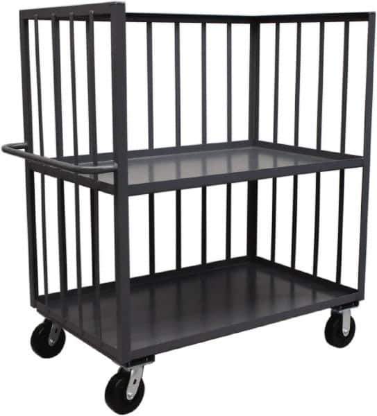 Jamco - 2,000 Lb Capacity, 2 Shelf, 3-Sided Steel Truck - 36" Long x 24" Wide x 57" High, 6" Diam Phenolic Resin Wheels - USA Tool & Supply