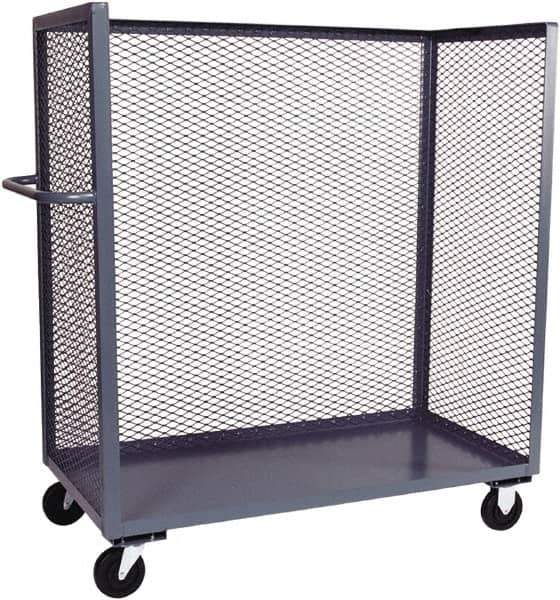 Jamco - 2,000 Lb Capacity, 1 Shelf, 3-Sided Steel Mesh Stock Truck - 36" Long x 72" Wide x 57" High, 6" Diam Phenolic Wheels - USA Tool & Supply