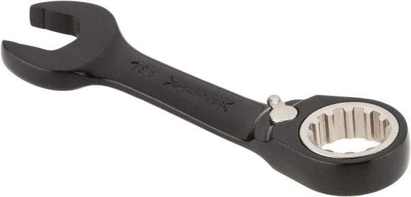 Proto - 18mm 12 Point Offset Combination Wrench - 15° Offset Angle, 5-5/32" OAL, Steel, Black Chrome Finish - USA Tool & Supply