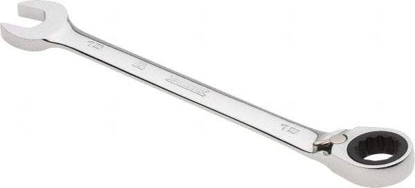 Proto - 15mm 12 Point Combination Wrench - 0° Offset Angle, 7-7/8" OAL, Steel, Chrome Finish - USA Tool & Supply