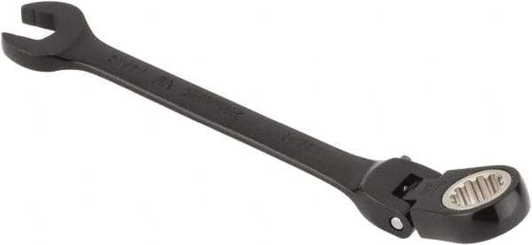 Proto - 3/8" 12 Point Flexhead Combination Wrench - 15° Offset Angle, 5" OAL, Steel, Black Chrome Finish - USA Tool & Supply
