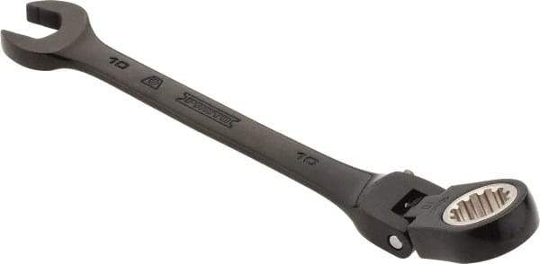 Proto - 10mm 12 Point Flexhead Combination Wrench - 15° Offset Angle, 5" OAL, Steel, Black Chrome Finish - USA Tool & Supply